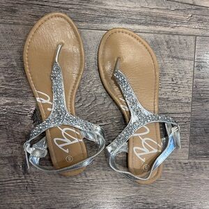 Women's Silver Glitter Sandals with Ankle Strap